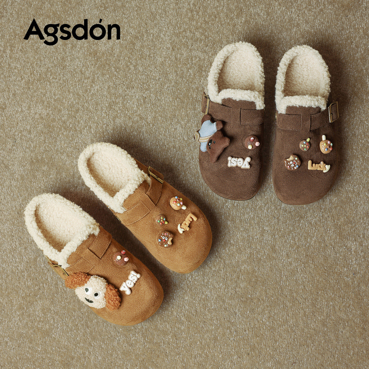 Antiguo león Dengjia veludo Bocken zapatillas para mujeres 2026 nueva primavera un pie agujero agujero zapatillas de pelo