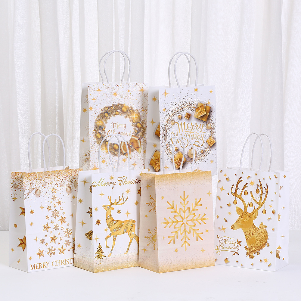 派对礼物手提袋礼品袋白金圣诞纸袋商场购物袋批发牛皮纸包装袋