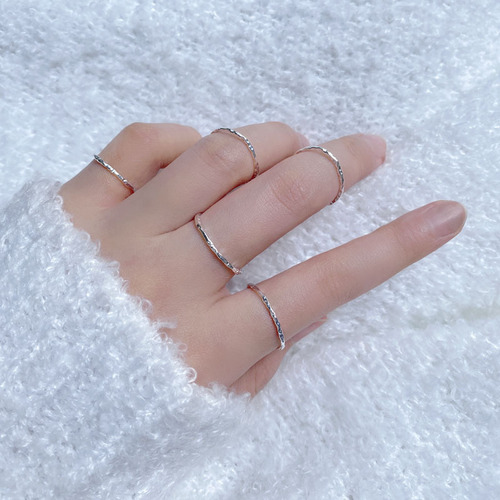INS Asymmetrical Ripple Texture Ring for Women, 925 Silver, Korean Version, Simple Mini Open Finger Ring, Adjustable