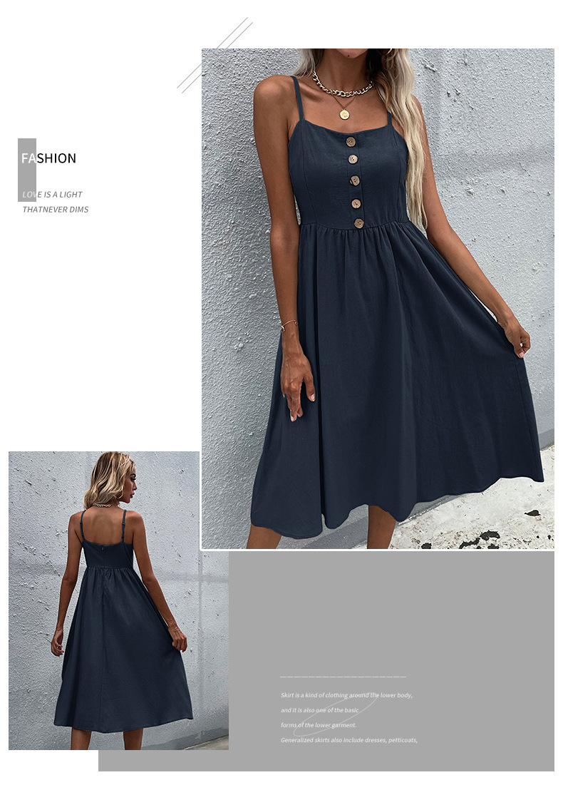 Solid Color Button Decorated Suspender Dress NSYYF104575