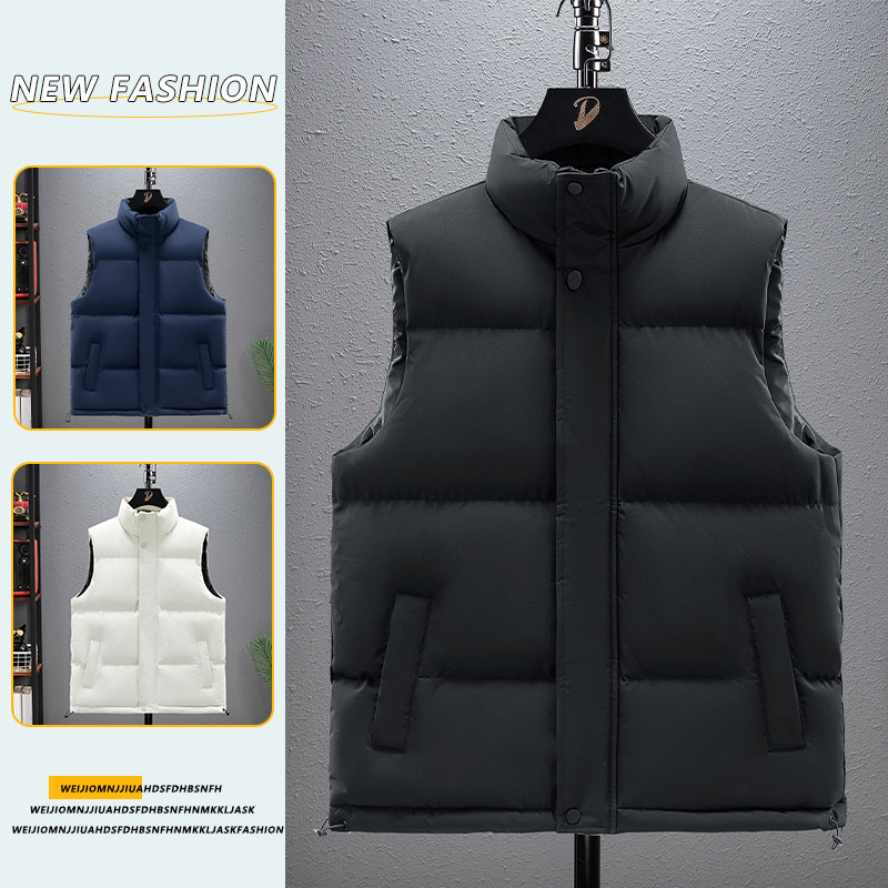 40-140kg Plus Size Cotton Vest for Men with Stand Collar, Large Size Winter Thickened Cotton Jacket Vest for Men