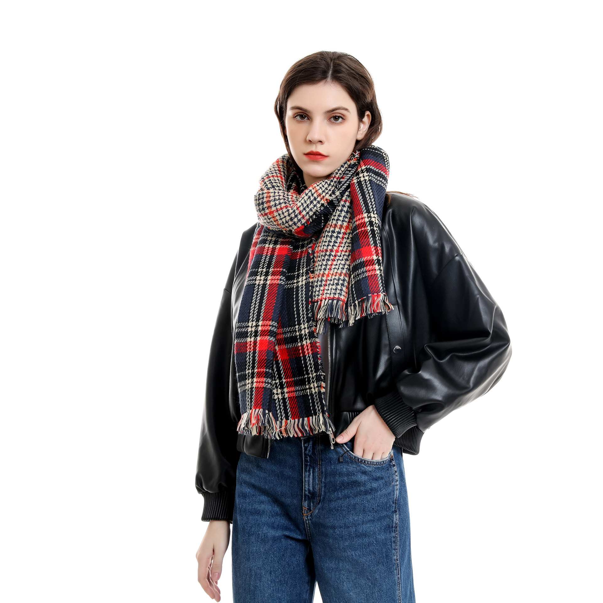 Bufanda de moda femenina invierno versión coreana de color a cuadros de alta calidad en ambos lados para usar bufanda larga y cálida
