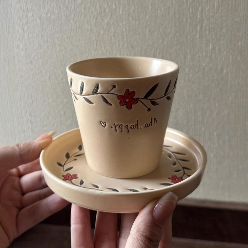 创意陶瓷咖啡杯180ml澳白杯Cortado杯拿铁杯釉下彩手绘小花高颜值|undefined