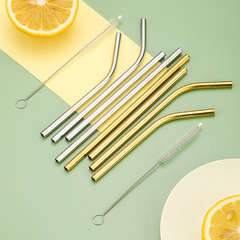 Home Stainless Steel Straight and Bend Drinking Straw Set for Drinking Pearl Milk Tea Straw Gift Wholesale with Logo 