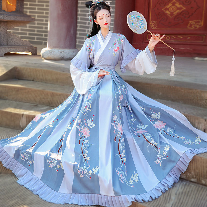 Tang Dynasty Hanfu Fairy dress for women traditional Chinese wind Ming jin  waist Ru skirt embroidery/tangzhuang long-sleeved table costumes