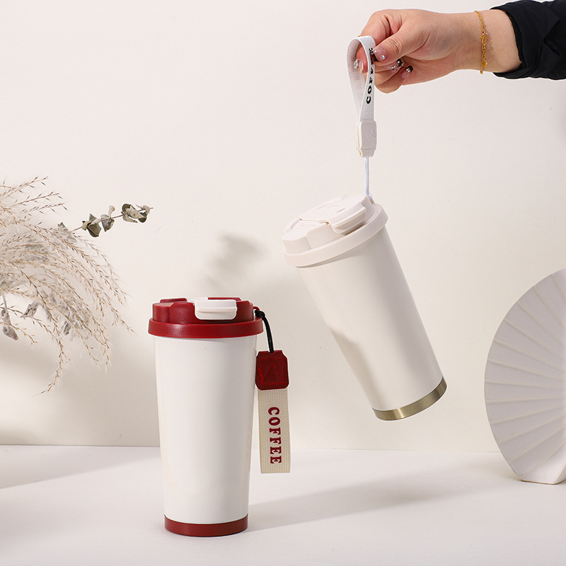 Lily of the Valley Coffee Cup 316 Stainless Steel Insulated Tumbler New Model Ceramic Inner Liner High-End Dual-Use Water Cup with Straw
