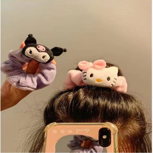 Autumn and Winter Cute Cartoon Dog Design Kuromi Hair Tie for Girls, Soft Plush Colon Ring, Soft Girl Student Hair Accessory