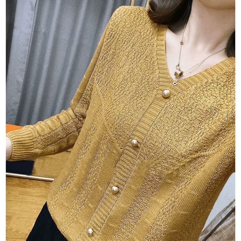 [Cashmere Family] Mulberry Silk Top, Mom's Sweater, Loose Long-Sleeve Knitwear, Thin Spring and Autumn Inner Wear for Women