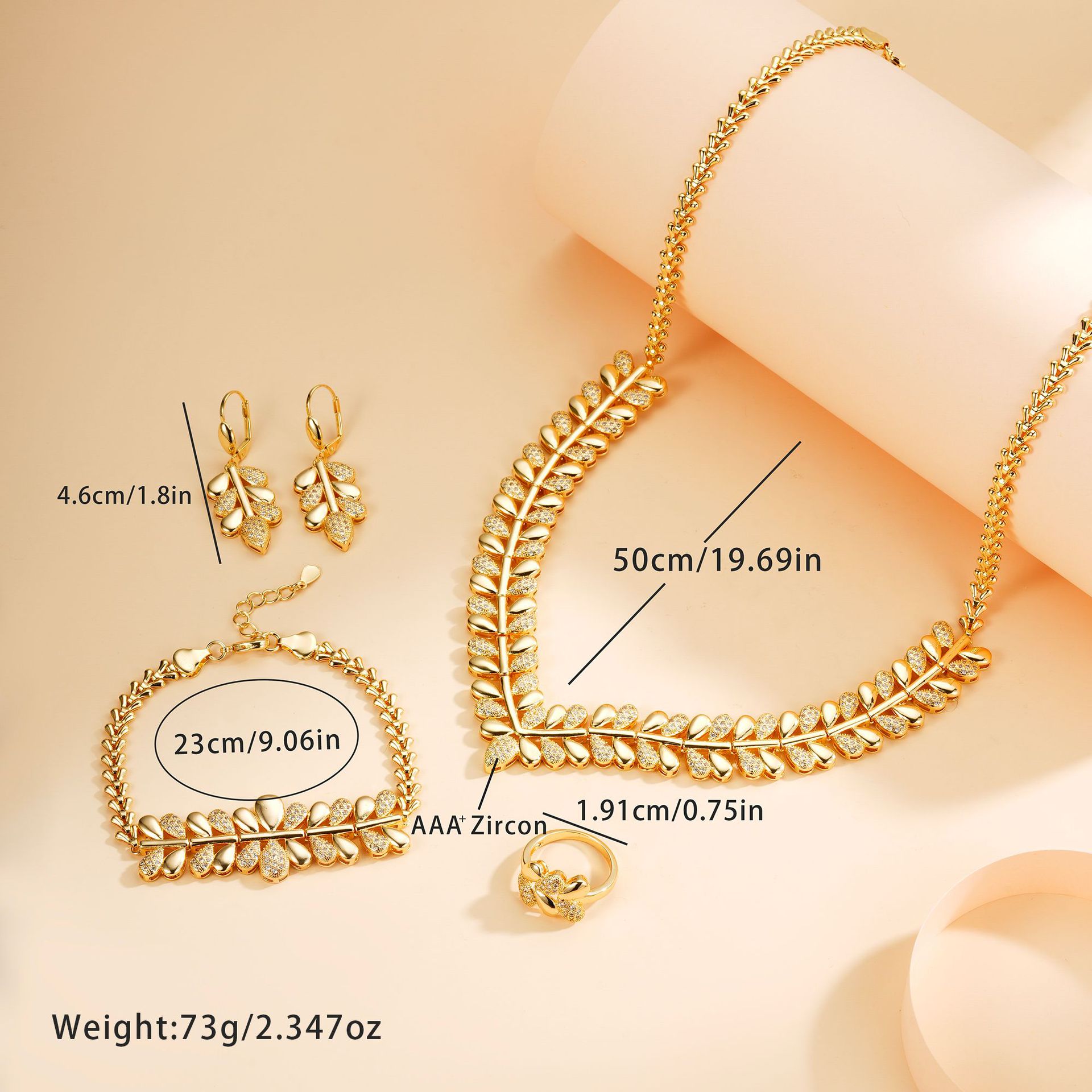 Diseño de moda de alta gama empalme hoja de trigo forma de joyería conjunto pulsera pendientes anillo collar conjunto de cuatro piezas image 5
