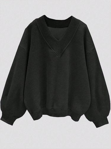 Amazon Cross-Border International Trade Autumn Gray Sweatshirt Short-Sleeve Korean Style Casual Loose V-Neck Top Comfortable Leisure