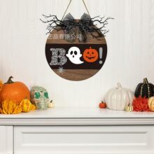 跨境新品万圣节圣诞耶稣白色幽灵BOO门牌装饰牌木质工艺品挂件