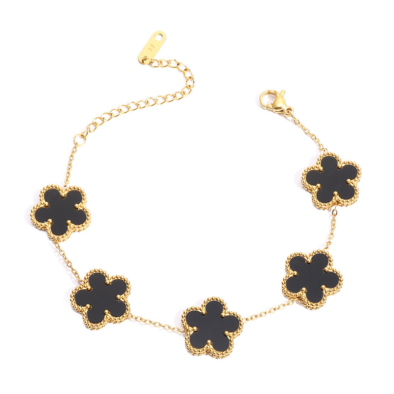 ヨーロッパとアメリカのクロスボーダー四つ葉の花ジルコンブレスレットステンレス鋼の新しいブレスレット女性のファッションライト高級フラワーエメラルドブレスレット|undefined