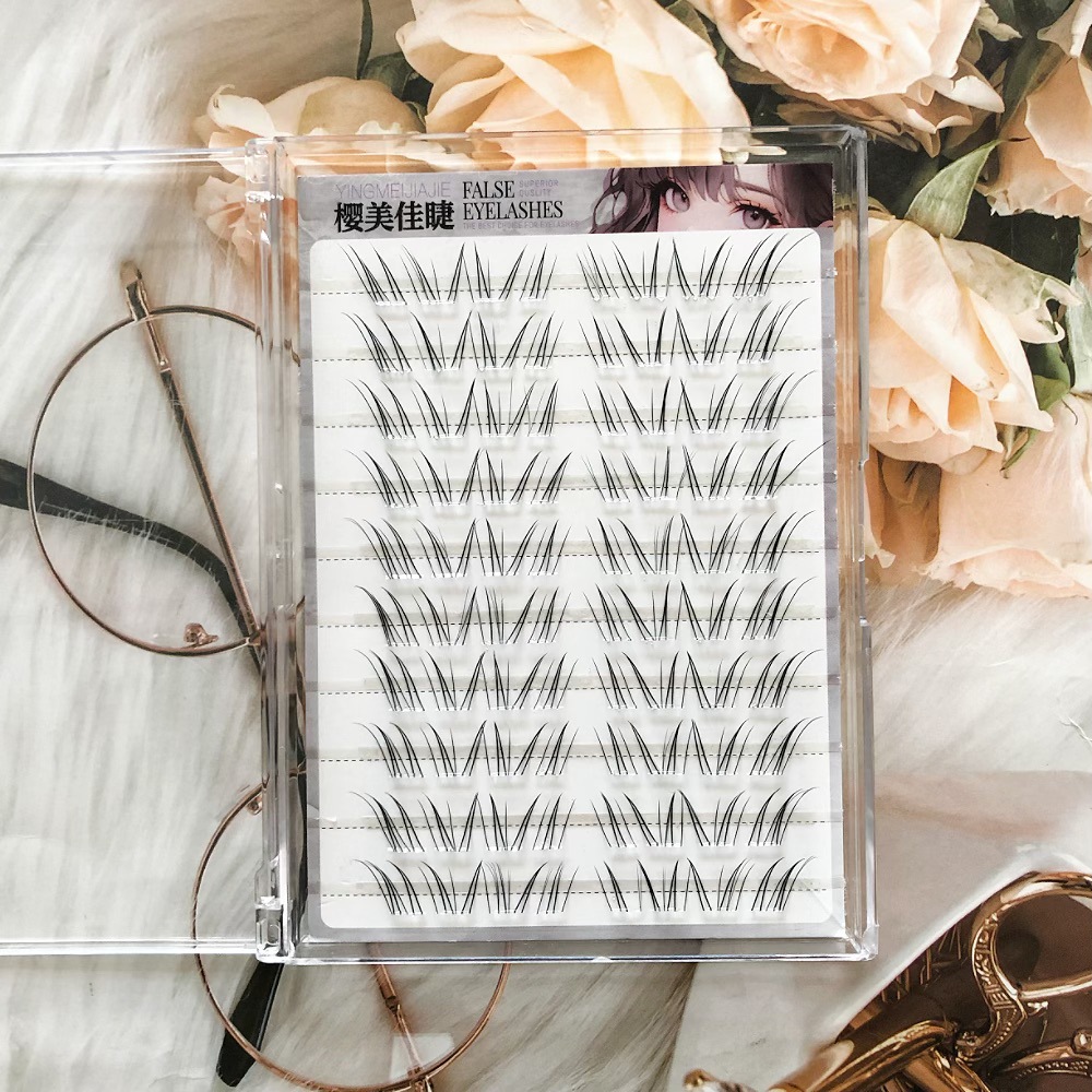Anling Rong Shang pestañas, pestañas falsas sin pegamento, pestañas falsas sin desprendimiento largas y cortas escalonadas, cola de ojos ligeramente alargada, pestañas falsas de cara pura.