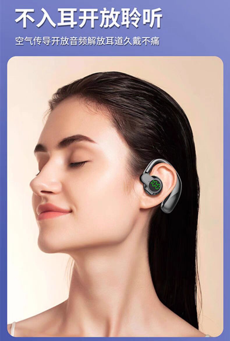Bluetooth Headset Can Be Worn on the Left and Right, Non-In-Ear, Wireless, Ear-Mounted, Single-Ear, Sports, Driving, Calling, Noise Reduction, Long Battery Life