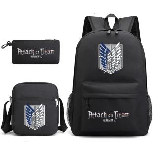Cross-border Animation Attack Giant Surrounding Student Schoolbag Men's and Women's Leisure Backpack Shoulder Pencil Case Three-piece Set