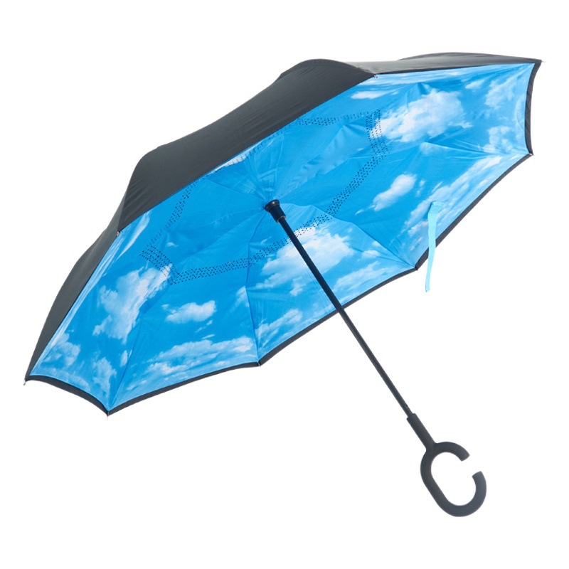 Paraguas inverso recto, paraguas soleado y lluvioso de doble capa manos libres, paraguas publicitario inverso doble para automóvil, logotipo imprimible al por mayor