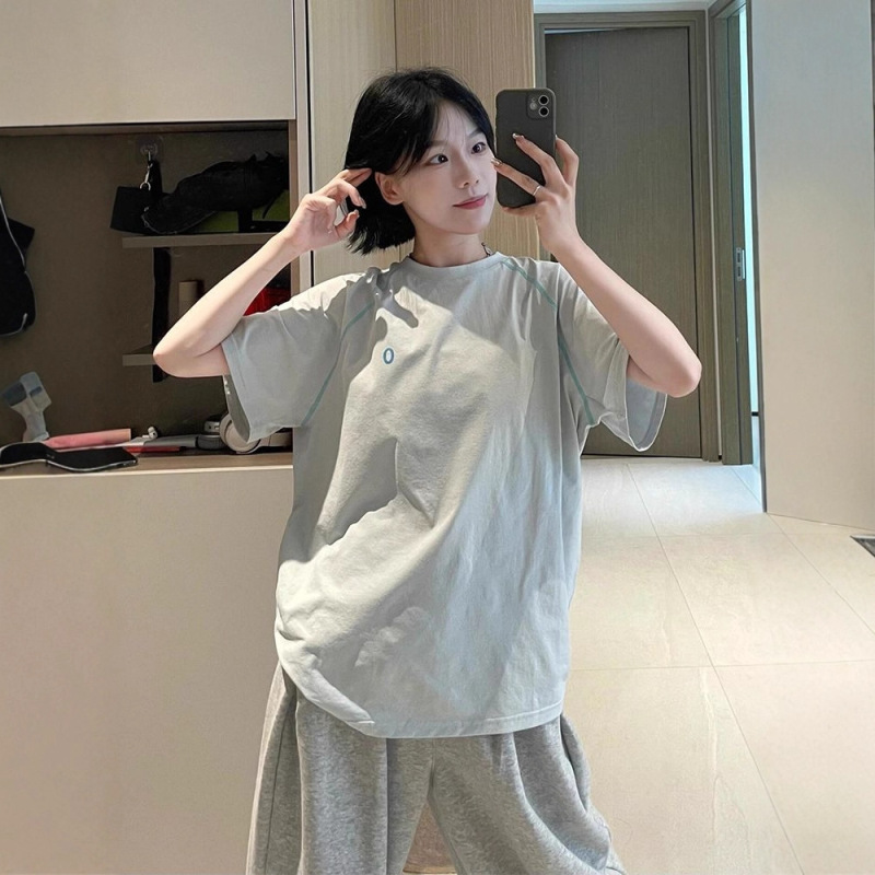 明线速干运动短袖女款夏季户外轻薄凉感防晒插肩t恤羽毛球骑行服|undefined