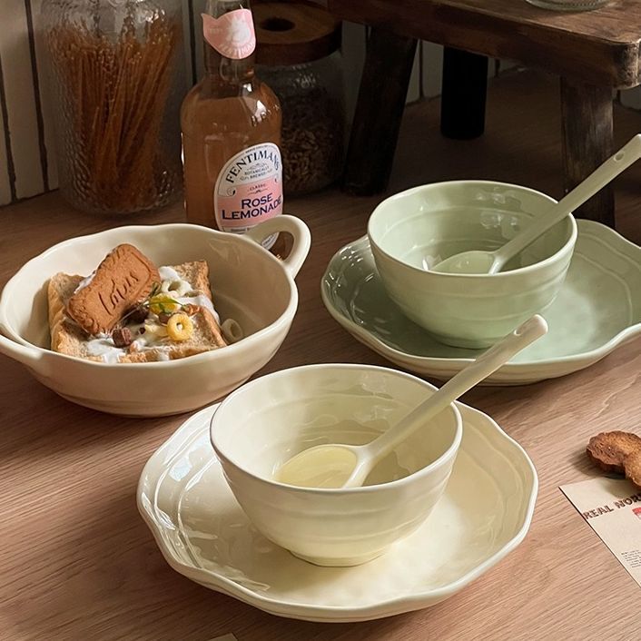 Super Good-looking Bowl ins Cream Color Bowl and Diet Set One-person Bowl and Diet Combination Rice Bowl Household Bowl and Spoon Plate