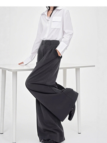 Autumn new style professional suit pants for women, black high-waist ol commuting loose wide-leg casual hanging a-line pants