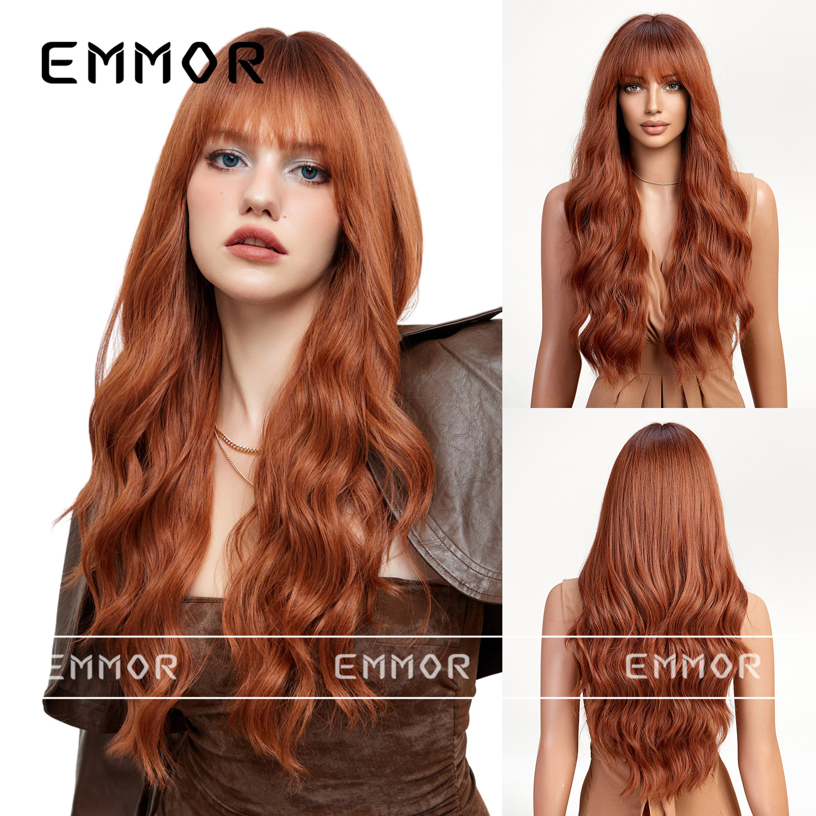 Marrón dorado teñido Rosa dibujos animados aire Bangs onda rizado Pelo Largo elegante mullido perezoso peluca cabeza completa forma