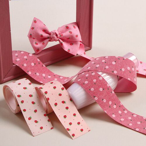 Korean imitation cotton and linen single-sided strawberry printed ribbon diy bow hair accessories clothing accessories gift packaging ribbon