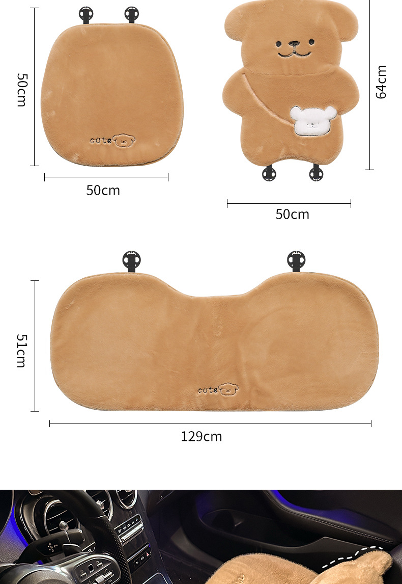 New Thickened Car Plush Anti-Freeze Seat Cushion Winter Thickened Cartoon Bear Seat Cover Winter Warm Half-Pack Seat Cushion