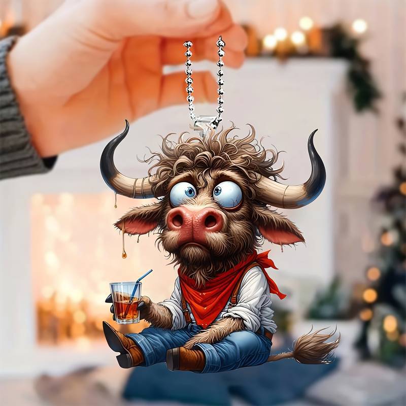 Comedy Cow nuevo colgante de decoración de Navidad acrílico plano transfronterizo automóvil espejo retrovisor decoración colgante