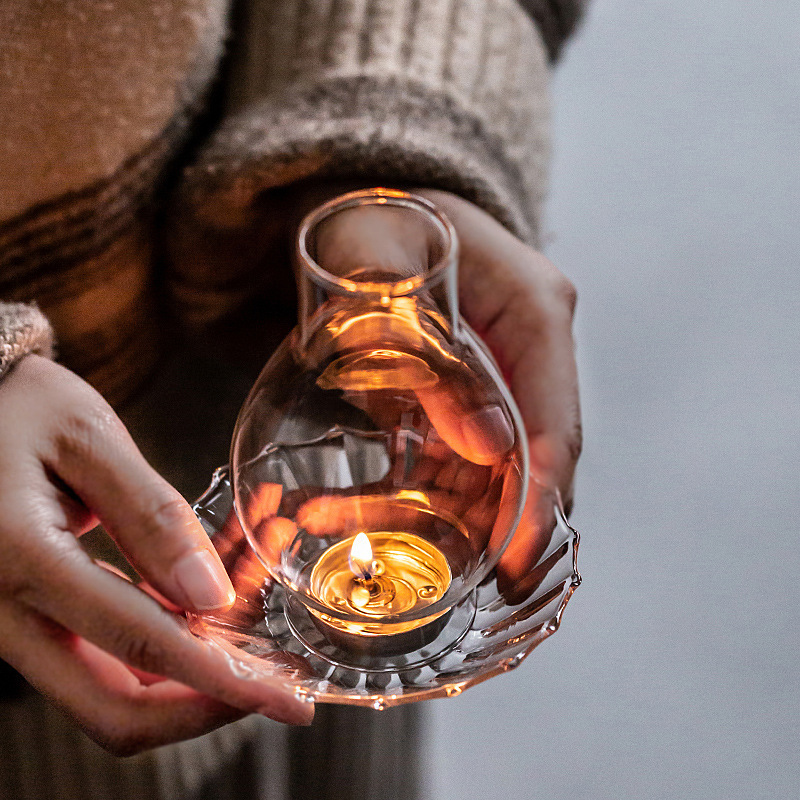 Retro a prueba de viento titular de la vela Zen simple vela Nordic cena cubierta de la vela de vidrio mesa de té decoración juego de té Accesorios