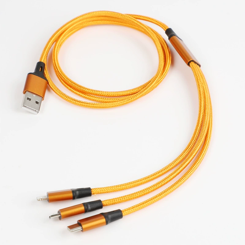 Apple, huawei, nylon woven mobile phone, compatible charging cable, three-in-one, 1m, 4A, Android