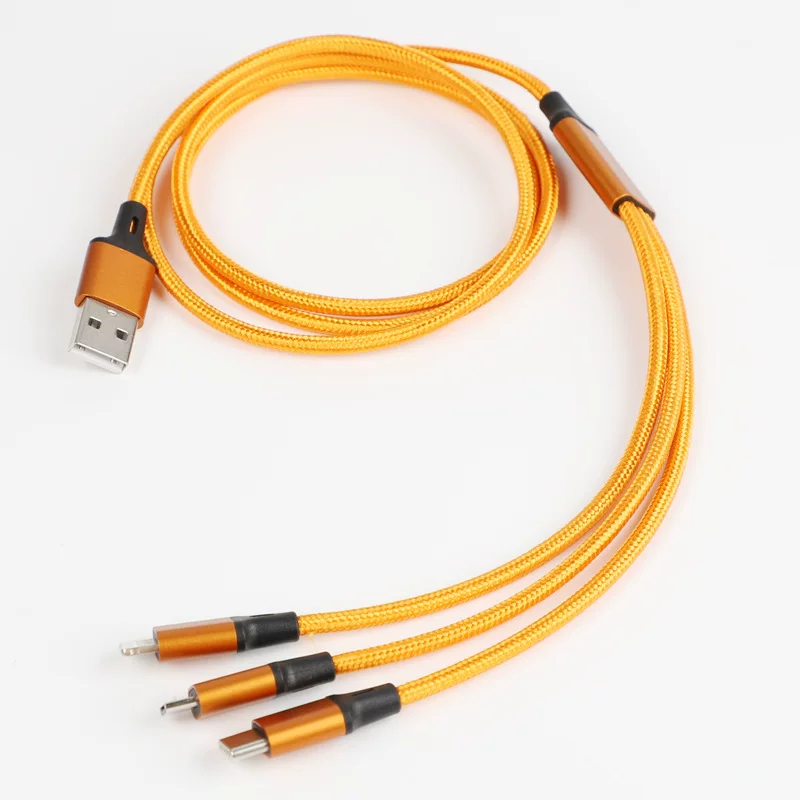 Apple, huawei, nylon woven mobile phone, compatible charging cable, three-in-one, 1m, 4A, Android