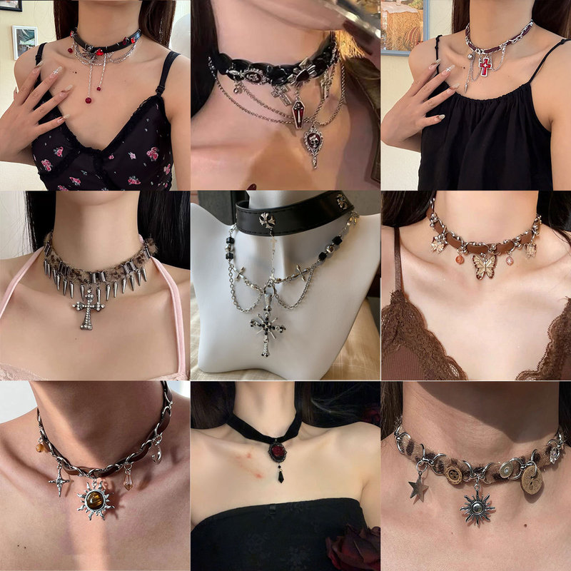 Gothic Leather Choker Cross Pendant Necklace for Women, Fashionable and Stylish Clavicle Chain Versatile Neck Accessory