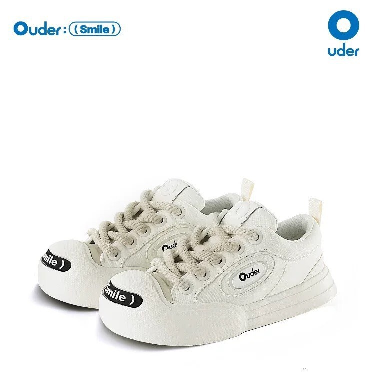 Ouder smiler开口笑帆布鞋美拉德棕色丑萌大头鞋厚底增高圆头板鞋|undefined