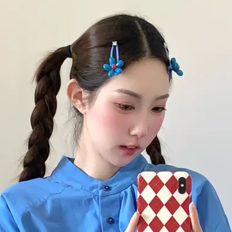 蓝色立体花朵发夹刘海边夹2025新款小众独特高级感发饰女头饰精致|undefined