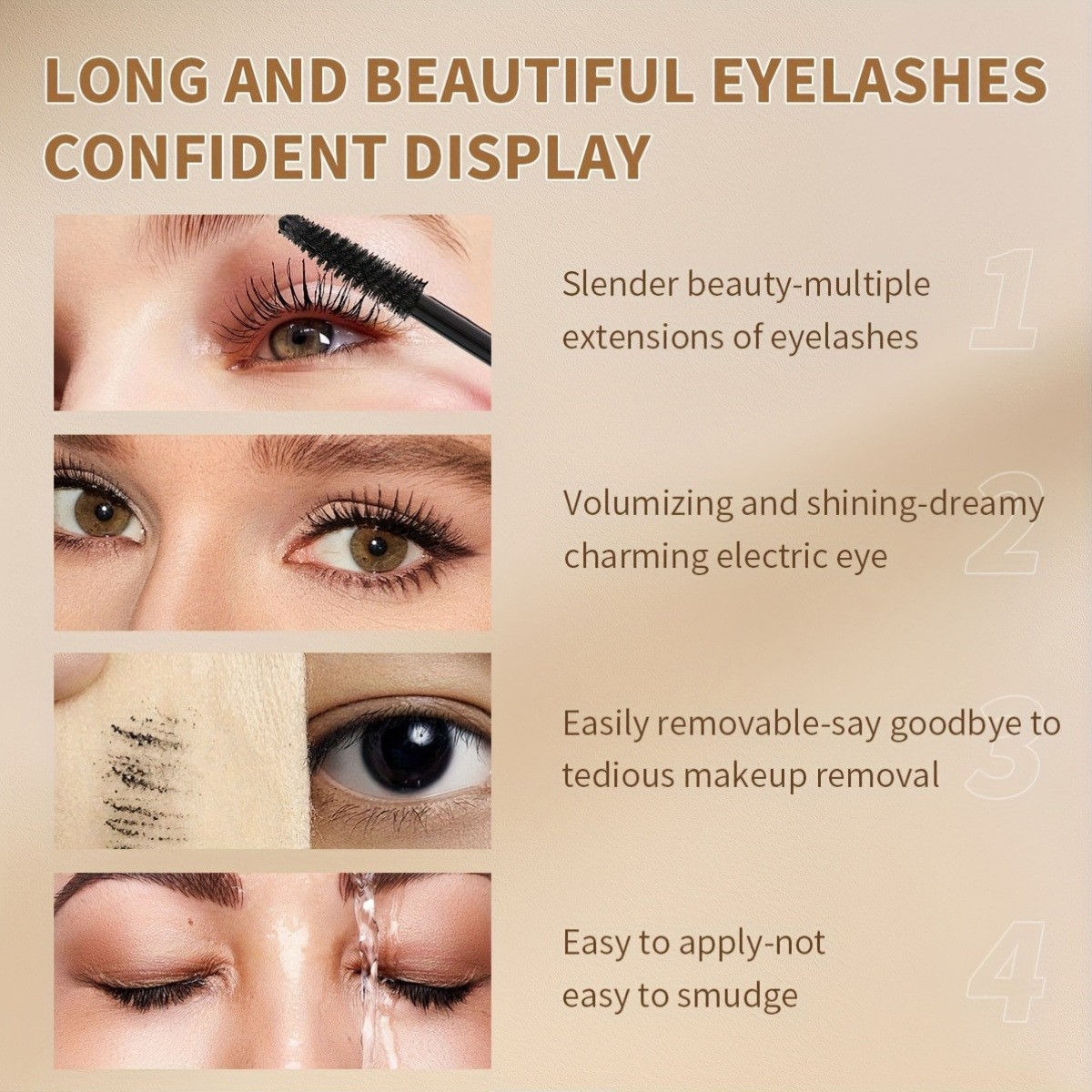 USHAS mascara a prueba de agua sin manchas largas y gruesas pestañas enrolladas SAC056