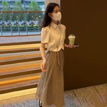 夏季套装女2024新款穿搭韩版法式宽松上衣显瘦百搭半身裙两件套潮