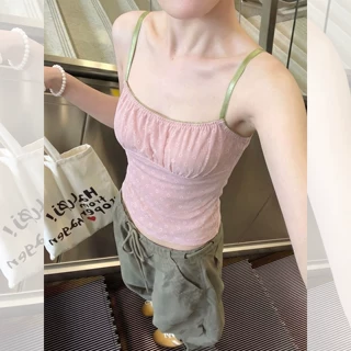 法式甜美粉色碎花无袖小吊带背心女夏季独特绝美外穿内搭抹胸上衣