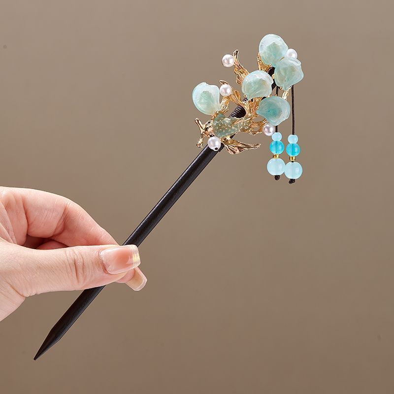 新中式古风发簪少女优雅盘发头饰仿黑檀木发钗古装汉服挽发木簪|undefined
