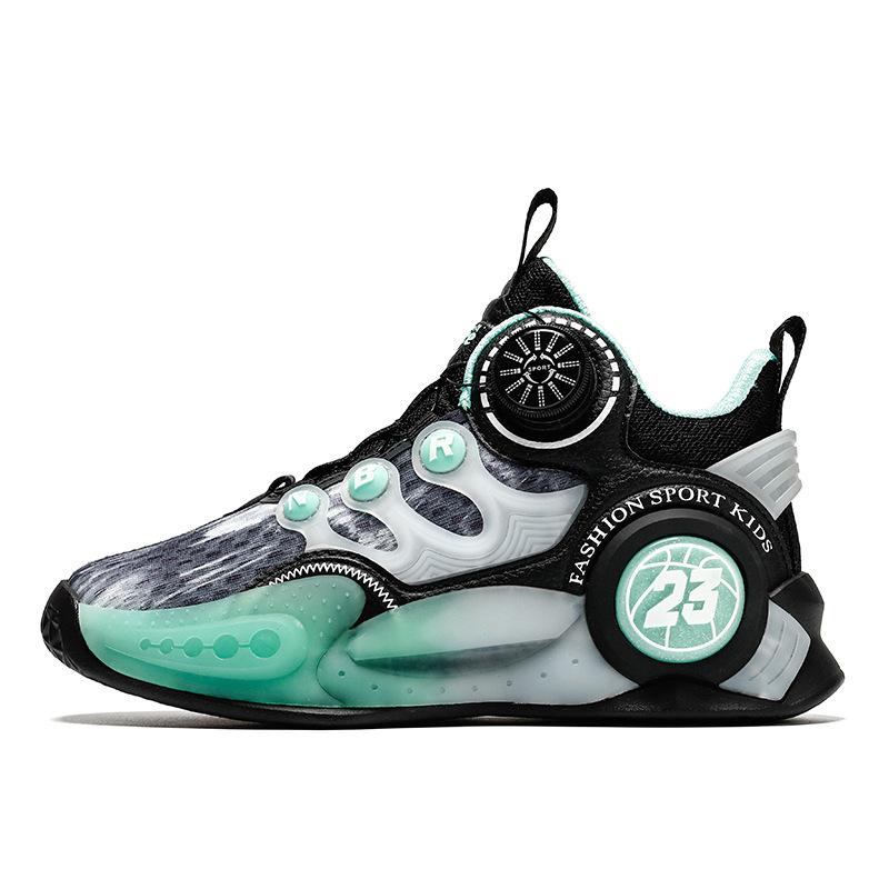 Zapatos de baloncesto para niños, otoño y invierno 2025, nuevos zapatos de entrenamiento de combate para niños con botón rotativo y zapatos de baloncesto transpirables