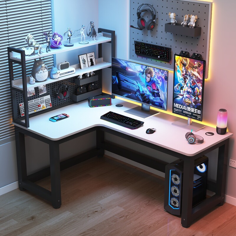 Corner gaming desk, computer desk, double-person desktop home corner desk with bookshelf, L-shaped study and office desk for bedroom Corner gaming desk, computer desk, double-person desktop home corner desk with bookshelf, L-shaped study and office desk for bedroom