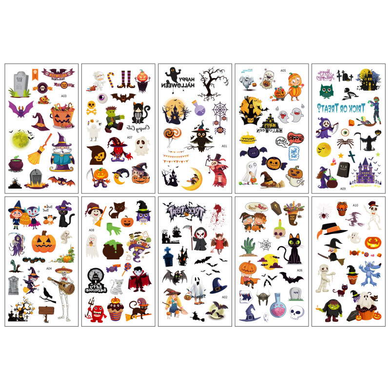 クロスボーダー新しい漫画ハロウィンタトゥーステッカーハイエンド子供のホリデーパーティー面白いカボチャタトゥーステッカー|undefined