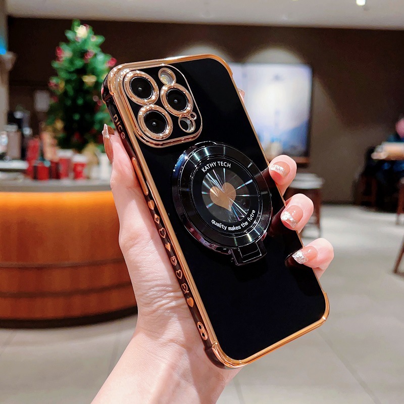 Magnetic electrodeposición amor con soporte para iPhone18Promax caso de teléfono 18 manzana 17 juegos suave 16 a prueba de caídas