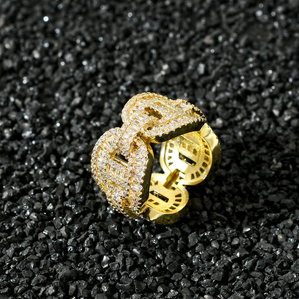 Men's Hip-hop Zircon Ring Round Square Pattern Trendy Jewellery_voghion.com