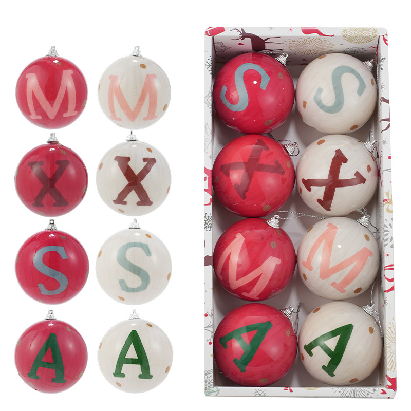 Nuevos productos de 8CM bolas de plástico pegatinas bolas de Navidad paquete de caja de colgante de árbol de Navidad decoración de bolas en stock