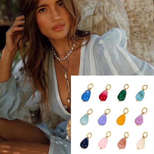 국경 간 뜨거운 판매 패션 간단한 DIY 펜던트 액세서리 12 색 천연석 액세서리 매달려 반지 체인 액세서리 도매