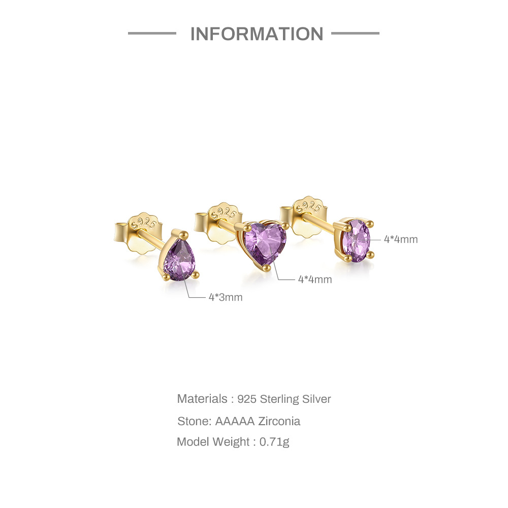 3g Weight Zircon Inlay Material Ear Studs Classification 3 Pieces Set Quantity Daily Occasion 925 Sterling Silver Material Geometric Pattern Women's Gender Plating, Inlay Design Simple Style Style 3 Pieces Set 925 Sterling Silver Zircon Geometric Ear Studs 1