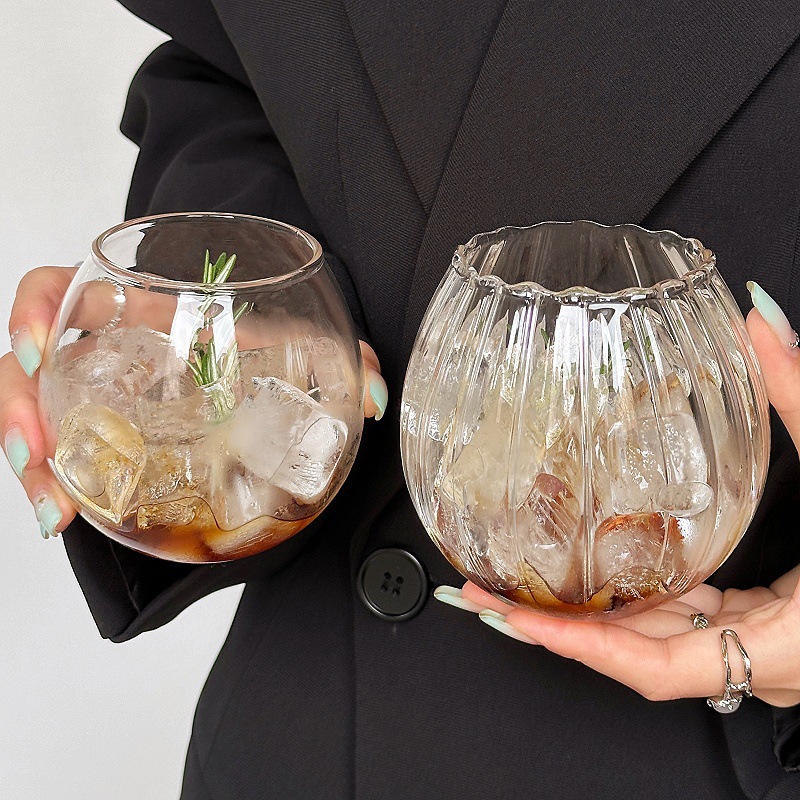 taza vertical esférica de alto borosilicano redonda de huevo casero taza de agua taza de café de vidrio taza de bebida de jugo de leche