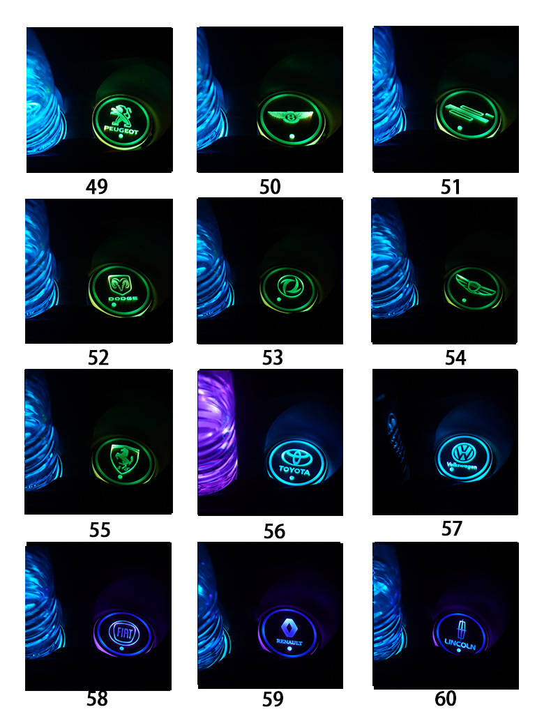 Car Luminous Water Cup Mat USB Charging Seven-Color Led Non-Slip Cup Mat Car Accessories Car Interior Atmosphere Light