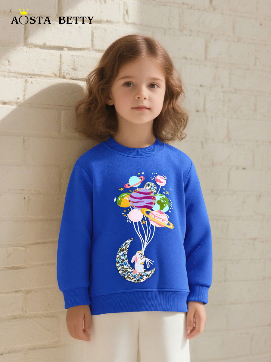 Nuevos productos de otoño Suéter para niños Cuello redondo Suéter para niñas de estilo europeo y americano Sudadera de manga larga para niños bordada de dibujos animados