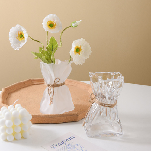 Nordic ins light luxury irregular transparent glass vase creative exhibition hall designer ornaments hydroponic art flower vessel