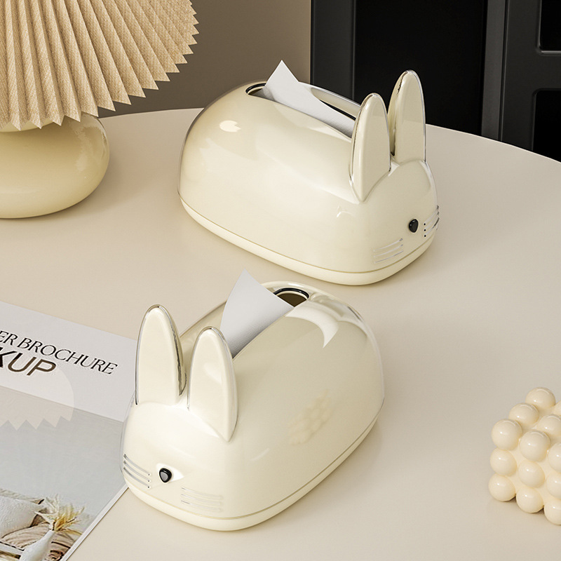 Caja de toallas de conejo interesante caja de extracción de papel de color sólido personalidad encantadora sala de estar casera mesa de té dormitorio moderno y simple
